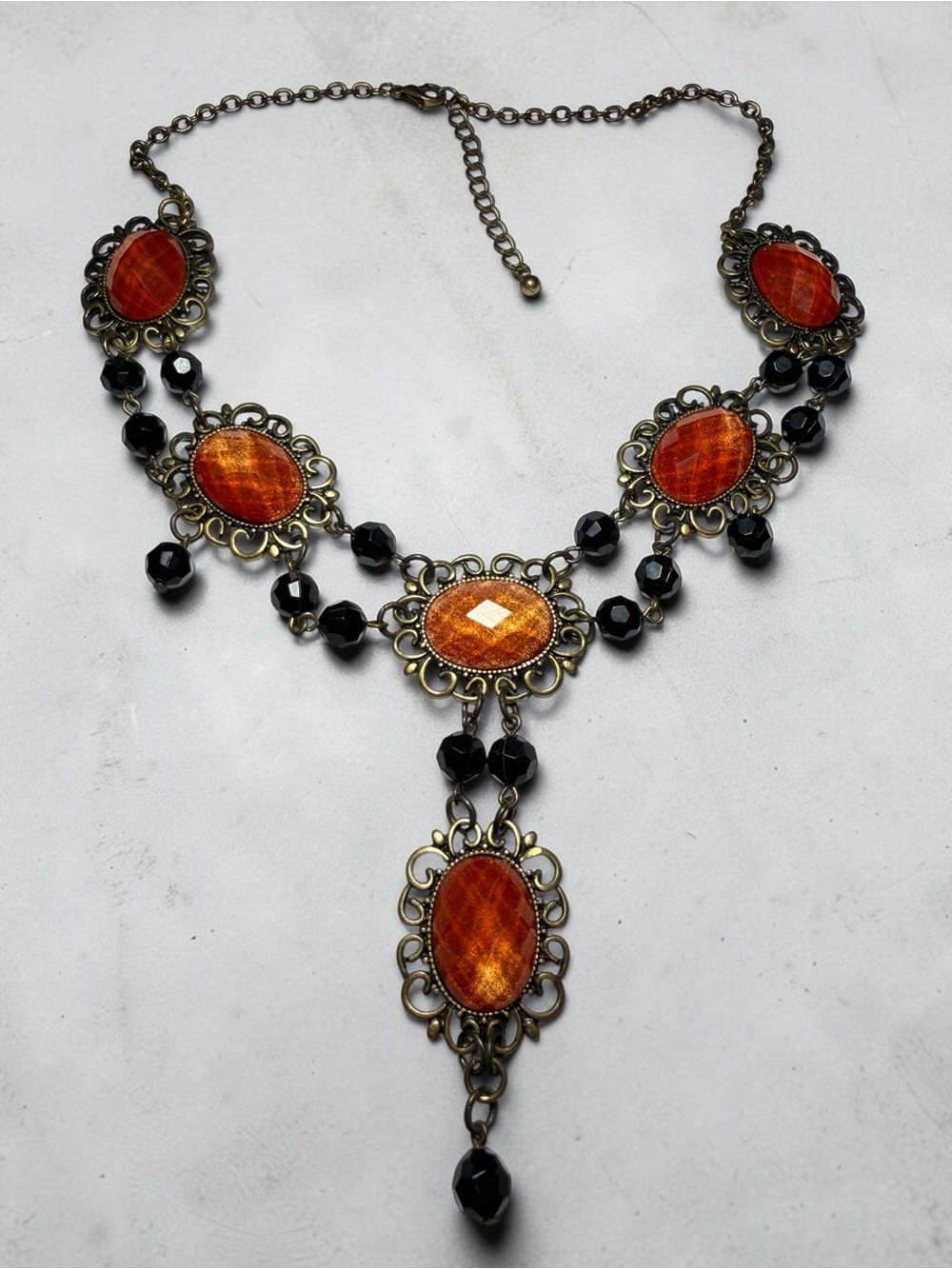 Vintage-Style Orange and Black Statement Necklace
